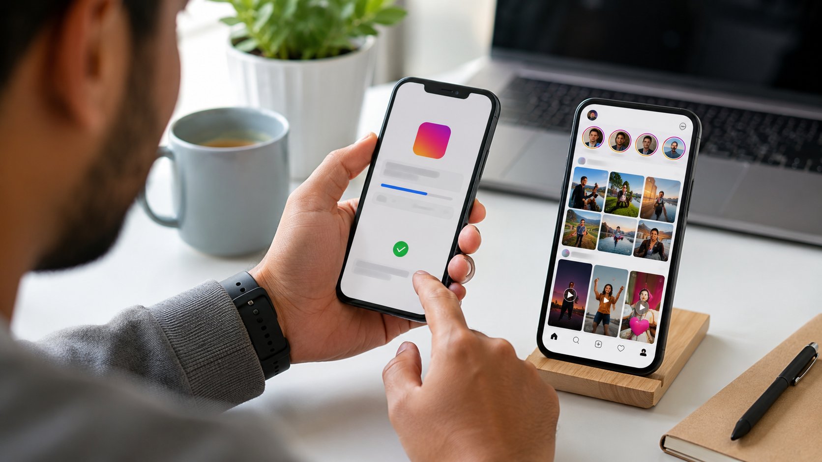 Scène réaliste liée à Avoir la mise à jour Instagram et voir les nouveautés