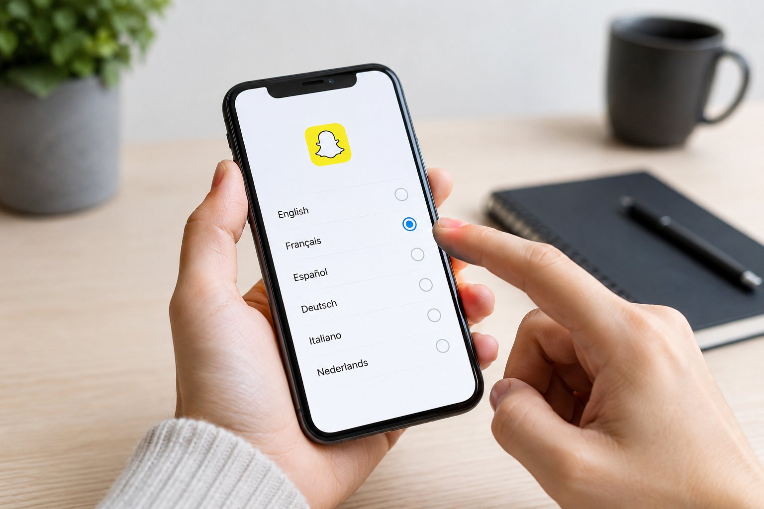 Scène réaliste liée à Changer la langue sur Snapchat : iPhone et Android