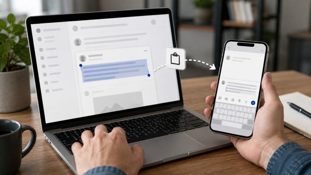 Scène réaliste liée à Copier-coller sur Facebook : PC, Android et iPhone
