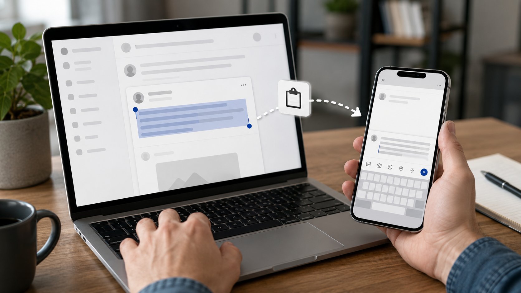 Scène réaliste liée à Copier-coller sur Facebook : PC, Android et iPhone