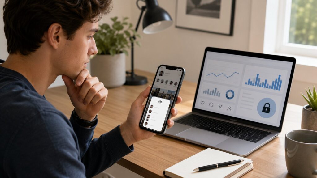 Scène réaliste liée à Qui regarde votre profil Instagram ? Ce qui est vérifiable