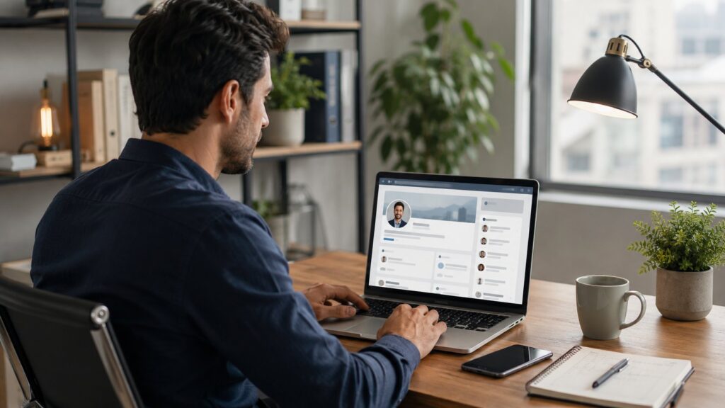 Scène réaliste liée à Réussir sur LinkedIn : du profil aux opportunités