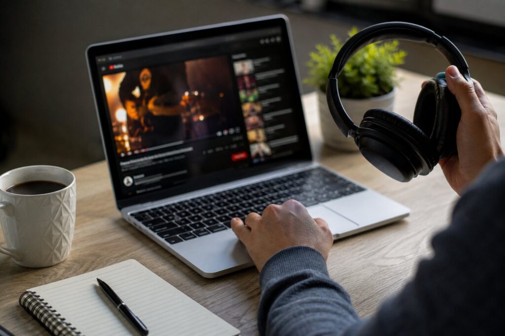 Scène réaliste liée à Télécharger une musique sur YouTube : options légales